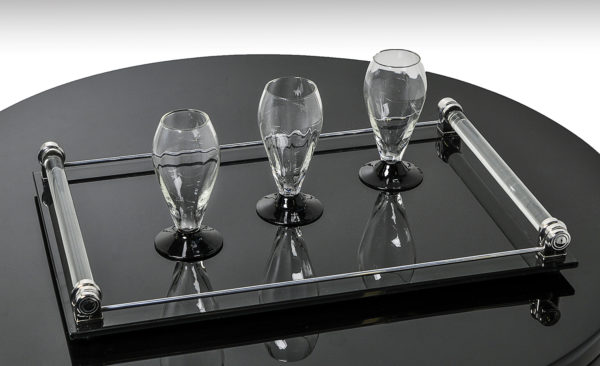 Art Deco Tablett, 1930er Jahre, Schwarzes Glas Tablett, Josephs Art Interior, massives Stangenglas Tablett