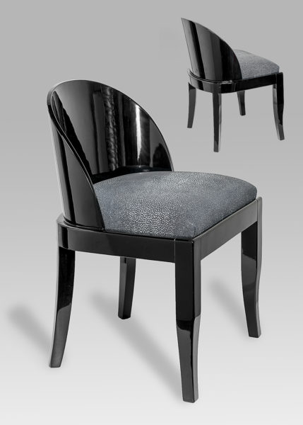 Gondole Stühle Art Deco, Josephs Art Interior, schwarz Klavierlack Stühle, sehr elegante Art Deco Stühle